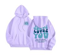 Women's Jesus Loves You Workout Hoodies Fashion Trendy Hooded with Hood Tops Plain Loose Fit Graphic Christian Letter Casual Sweaters Anime Pullover Cute Ladies Comfort Western Y2K Purple