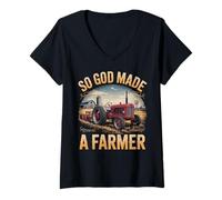 Womens Jesus Made A Farmer Agriculture Farm Rancher Farming Farmer V-Neck T-Shirt