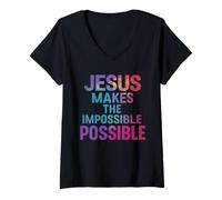Womens Jesus Makes The Impossible Possible - Inspirational Quote V-Neck T-Shirt