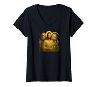 Womens Jesus, Moses, and Noah Colorful Biblical Portrait Christian V-Neck T-Shirt