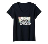 Womens Jesus My Therapist Walks on Water Jesus Matthew 14:27 V-Neck T-Shirt