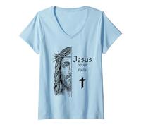 Womens Jesus Never Fails Christian Faith God Lord Savior V-Neck T-Shirt