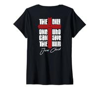 Womens Jesus Never God Says You Bless The Way The Truth ART ON BACK V-Neck T-Shirt