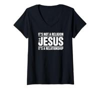 Women's Jesus Not A Religion It's A Relationship Christian Quote V-Neck T-Shirt