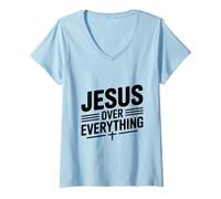Women's Jesus Over Everything Faith Inspirational V-Neck T-Shirt