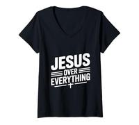 Women's Jesus Over Everything Faith Inspirational V-Neck T-Shirt
