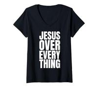 Women's Jesus Over Everything Summer Christian Gym Fitness Workout V-Neck T-Shirt