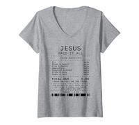 Womens Jesus Paid It All, Funny Christian Worship Barcode V-Neck T-Shirt