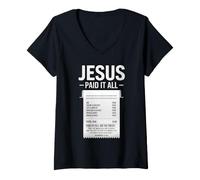 Women's Jesus Paid It Praise Baptism Bible Verse Baptized Christian V-Neck T-Shirt