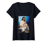 Womens Jesus Plays Drums - Christian Drummer V-Neck T-Shirt