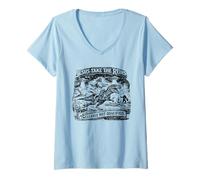 Women's Jesus Riding Dinosaur UFO Bigfoot Conspiracy V-Neck T-Shirt