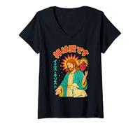 Womens Jesus Sacred Heart Lamb God is Love Christian Manga Anime V-Neck T-Shirt