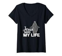 Womens Jesus Saved My Life Spiritual Faith V-Neck T-Shirt
