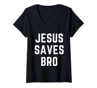 Womens Jesus Saves Bro Christian Apparel Faith Bible Verse V-Neck T-Shirt