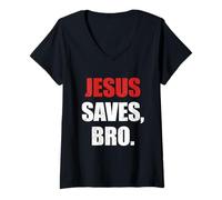 Womens Jesus Saves Bro Christian Faith Evangelism V-Neck T-Shirt