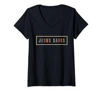 Womens Jesus Saves Inspirational Savior's Message V-Neck T-Shirt