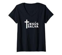 Womens Jesus Saves Minimal Christian Spanish Language V-Neck T-Shirt