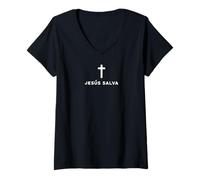 Womens Jesus Saves Minimal Christian Spanish Language V-Neck T-Shirt