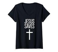 Womens Jesus Saves Minimal Cross Modern Evangelical Christian Faith V-Neck T-Shirt