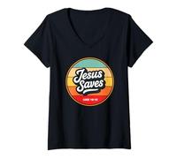 Womens Jesus Saves Retro Vintage Christian Faith Bible Verse Gifts V-Neck T-Shirt