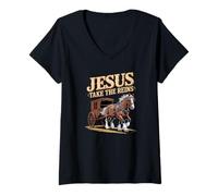 Womens Jesus Take The Reins Rodeo V-Neck T-Shirt