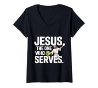 Womens Jesus The One Who Serves Religious Pickleball - V-Neck T-Shirt