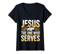 Womens Jesus The One Who Serves Religious Pickleball - V-Neck T-Shirt