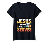 Womens Jesus The One Who Serves Religious Pickleball - V-Neck T-Shirt