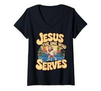 Womens Jesus The One Who Serves Religious Pickleball - V-Neck T-Shirt