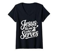 Womens Jesus The One Who Serves Religious Pickleball |- V-Neck T-Shirt
