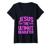 Women's Jesus The Ultimate Deadlifter Weightlifting Weight Lifting V-Neck T-Shirt