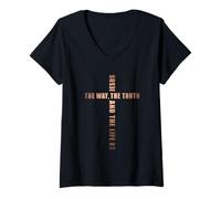 Womens Jesus The Way The Truth and The Life - John 14:6 Cross V-Neck T-Shirt