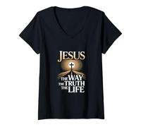 Womens Jesus The Way The Truth The Life Religious Message Jesus V-Neck T-Shirt