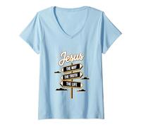 Womens Jesus The Way The Truth The Life Religious Message Jesus V-Neck T-Shirt