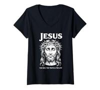 Womens Jesus The Way Truth Life Christian Streetwear V-Neck T-Shirt