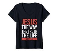Womens Jesus The Way Truth Life John 14 6 Christian Bible Verse V-Neck T-Shirt