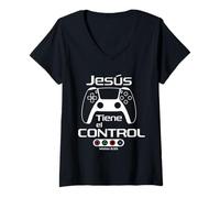 Womens Jesús tiene el Control. | Faith Religious Christian V-Neck T-Shirt