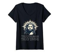 Women's Jesus Truly Human and Divine V-Neck T-Shirt