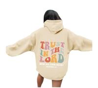 Womens Jesus Trust In The Lord Beach Hoodies Christian Hooded Trendy Thin Pullover Religious Sweatshirts for Teens Graphic Casual Letter Anime Clothes I Love Jesus Faith Outfits Fall Beige