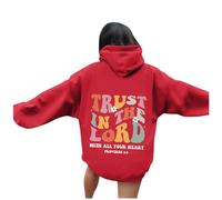 Womens Jesus Trust In The Lord Beach Hoodies Christian Hooded Trendy Thin Pullover Religious Sweatshirts for Teens Graphic Casual Letter Anime Clothes I Love Jesus Faith Outfits Fall Red