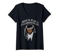 Womens Jesus Was A Palestinian Jesus Keffiyeh Palestine Christian V-Neck T-Shirt