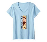 Womens Jesus Watching Peeking I Will be Telling Dad Christian Meme V-Neck T-Shirt