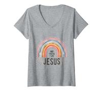 Womens Jesus Way Truth Life Pastel Rainbow Christian Faith V-Neck T-Shirt