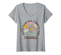 Womens Jesus with God All Things are Possible Bible Verse V-Neck T-Shirt
