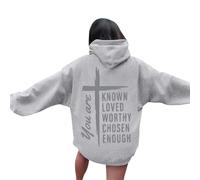 Women's Jesus You Are Known Loved Worthy Chosen Enough Hoodies Fall Crewneck Christian Trendy with Hood Clothes Faith Cartoon Cute Hooded Long Sleeve Graphic Casual Pullover Hoodies Grey