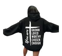 Women's Jesus You Are Known Loved Worthy Chosen Enough Hoodies Fall Crewneck Christian Trendy with Hood Clothes Faith Cartoon Cute Hooded Long Sleeve Graphic Casual Pullover Hoodies Black