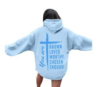 Women's Jesus You Are Known Loved Worthy Chosen Enough Hoodies Fall Crewneck Christian Trendy with Hood Clothes Faith Cartoon Cute Hooded Long Sleeve Graphic Casual Pullover Hoodies Blue