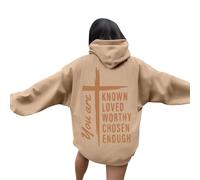 Women's Jesus You Are Known Loved Worthy Chosen Enough Hoodies Fall Crewneck Christian Trendy with Hood Clothes Faith Cartoon Cute Hooded Long Sleeve Graphic Casual Pullover Hoodies Khaki