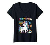 Womens Jew-nicorn Funny Jewish Unicorn Hanukkah Boys Girls Kids V-Neck T-Shirt