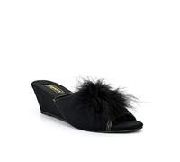Womens Jewelled Rosette Boa Slippers Wedge Slippers Wedge Heel Slippers Womens Slippers Ladies Slippers Mule Slippers Heel Slippers Black 8 UK